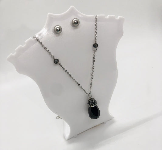 Black Water Drop Necklace With Earrings