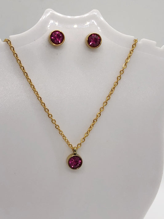 Dark Pink Necklace With Earrings