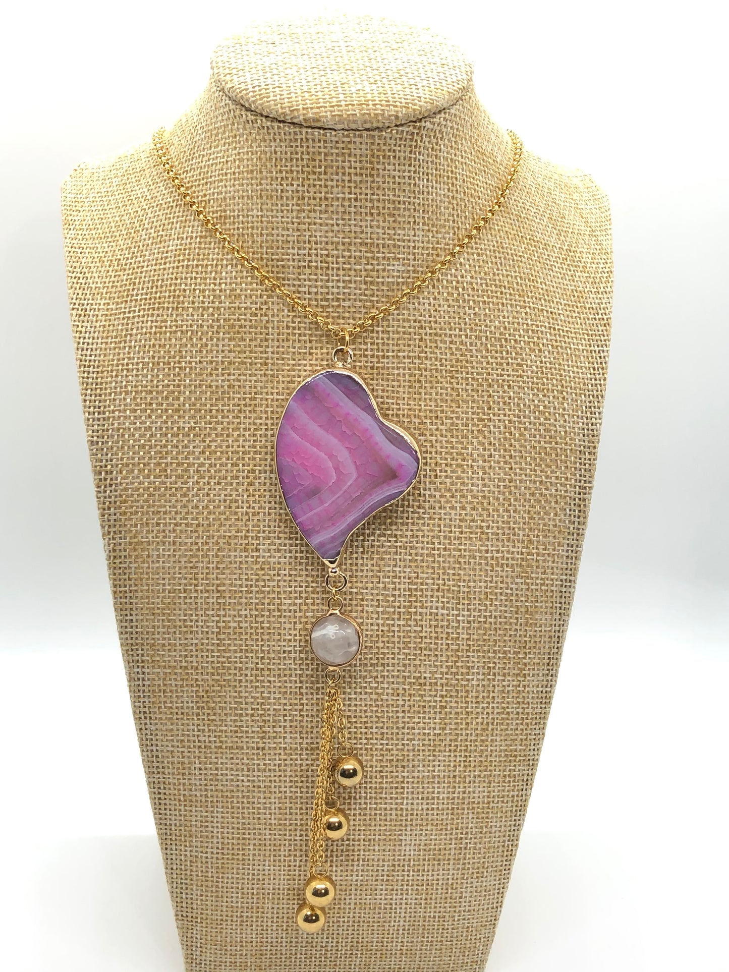 Heart Agate Pink Necklace With Earrings