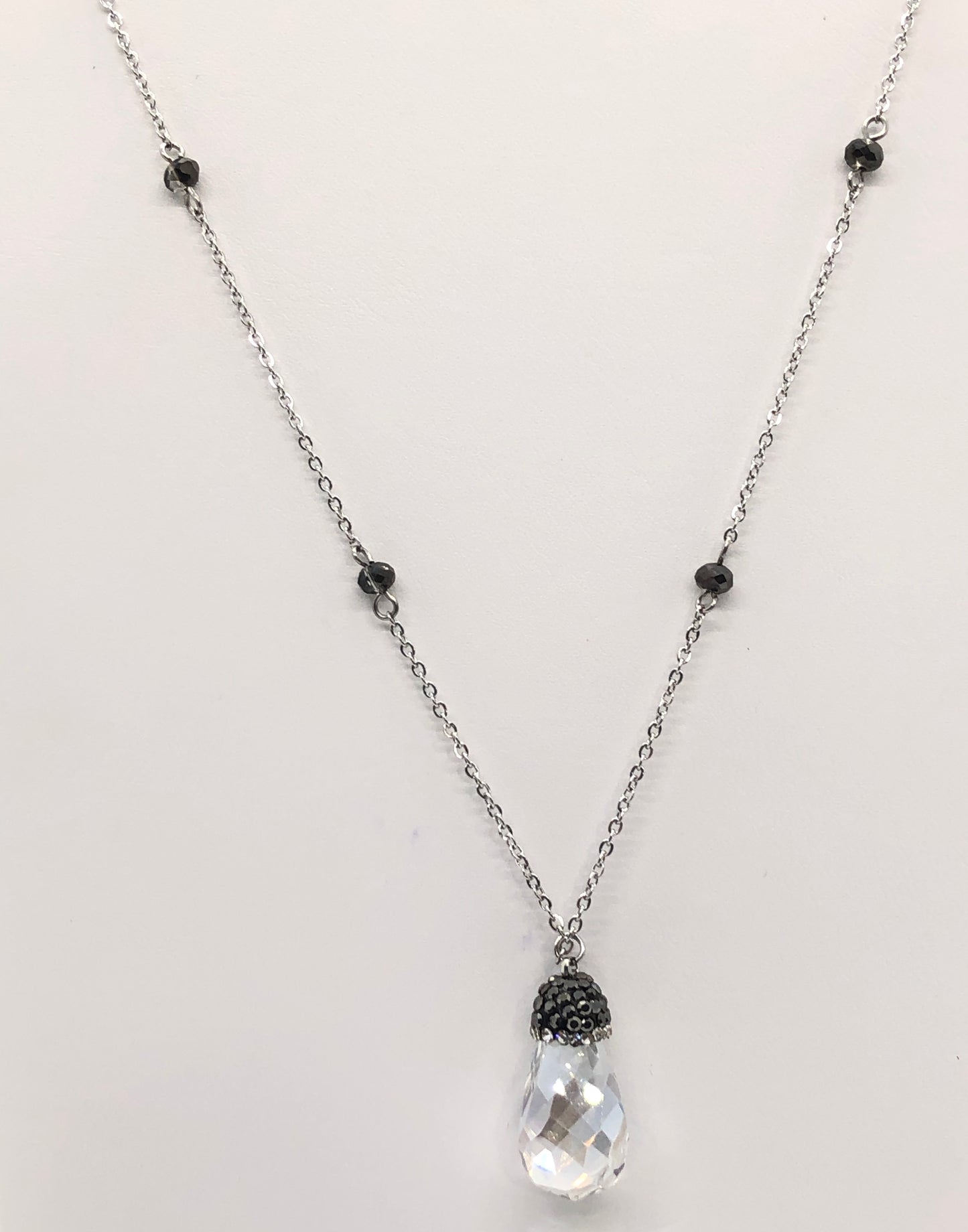 Water Drop Necklace With Black Beads